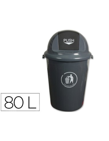 Papelera contenedor q connect plastico con tapadera 80l color gris 450x760 mm