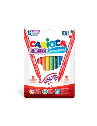 Rotulador carioca birello bipunta caja de 12 colores
