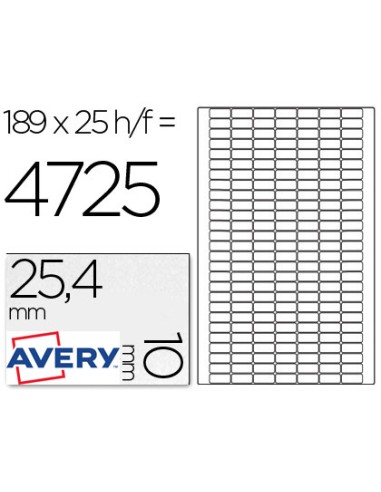 Etiqueta adhesiva avery tamano 254x10 mm removible paquete de 25 hojas especial codigos de barras