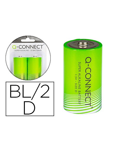 Pila q connect alcalina d blister de 2 unidades