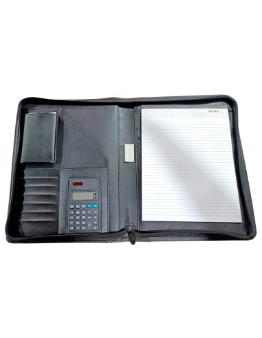 Carpeta portafolios q connect cremallera sin anillas con calculadora y bolsa para movil color negro 260x355 mm