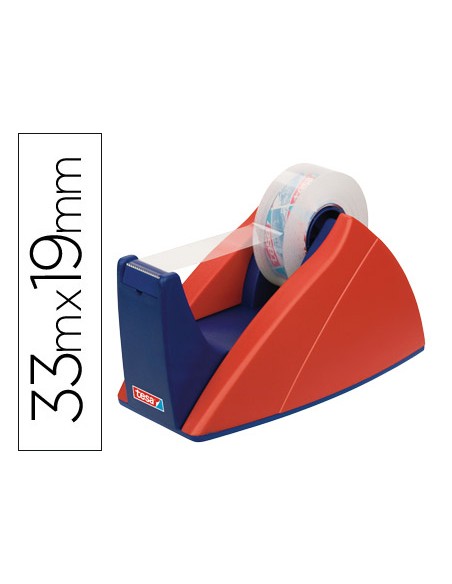 Portarrollo sobremesa tesa con cuchilla de corte recto para cintas de 33 m color azul rojo