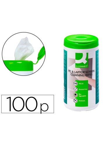Toallitas q connect limpiadora de pantallas y teclados bote de 100 unidades
