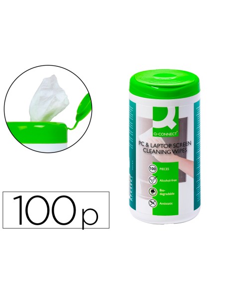 Toallitas q connect limpiadora de pantallas y teclados bote de 100 unidades