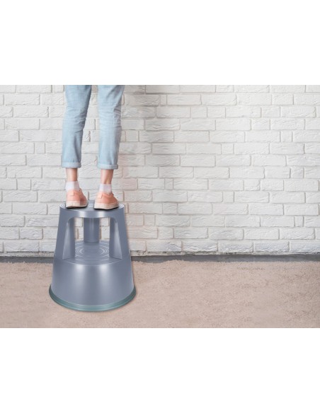 Taburete q connect ruedas retractiles tres ruedas dos niveles color gris