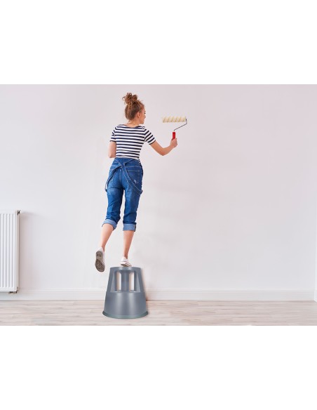 Taburete q connect ruedas retractiles tres ruedas dos niveles color gris