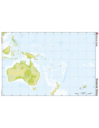 Mapa mudo color din a4 oceania fisico