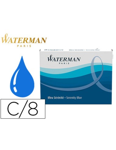 Tinta estilografica waterman serenity blue caja de 8 cartuchos standard largos