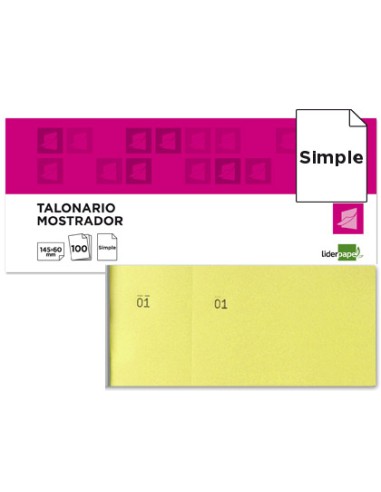 Talonario liderpapel mostrador 60x145 mm tl01 amarillo con matriz