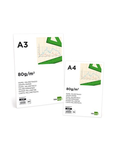 Bloc papel milimetrado liderpapel encolado 297x420mm 50 hojas 80g m2