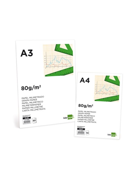 Bloc papel milimetrado liderpapel encolado 210x297mm 50 hojas 80g m2