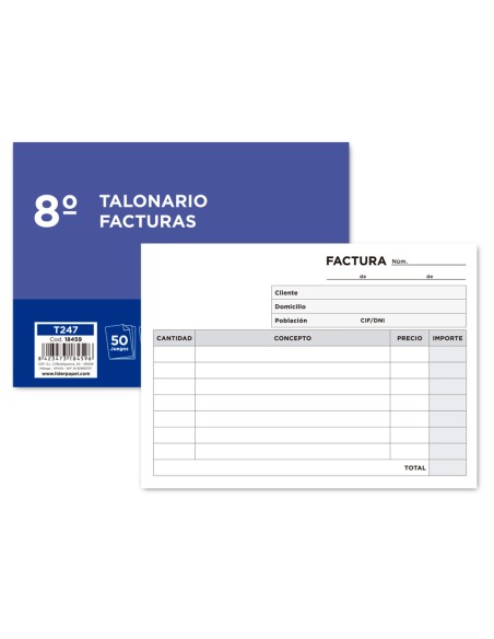 Talonario liderpapel facturas 8º original y copia t247 apaisado sin iva