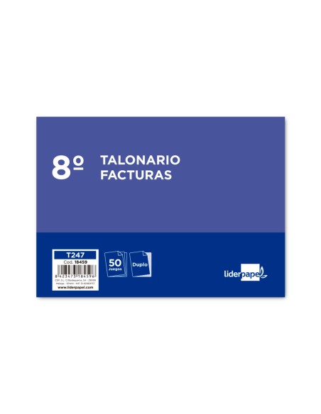 Talonario liderpapel facturas 8º original y copia t247 apaisado sin iva