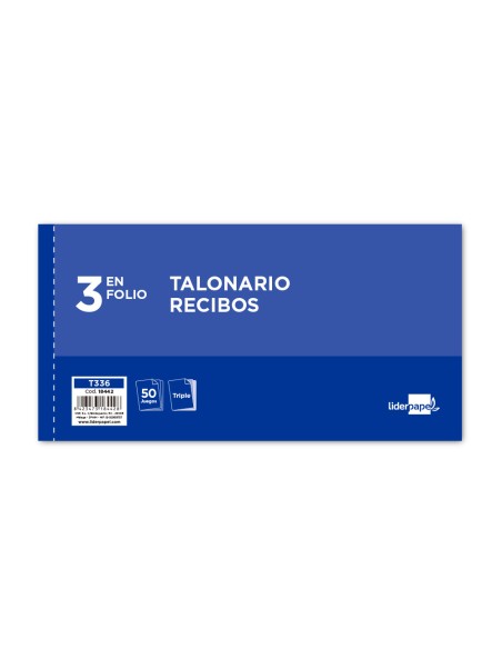 Talonario liderpapel recibos 3 fº apaisado original y 2 copias sin matriz
