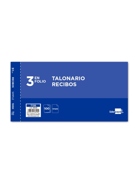 Talonario liderpapel recibos 3 fº original t136 sin matriz