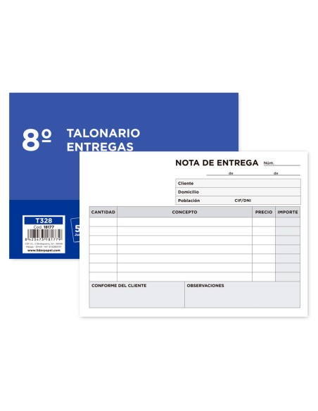 Talonario liderpapel entregas 8º original y 2 copias t328 apaisado