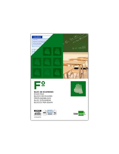 Bloc examenes liderpapel cuadro 2mm folio 40 hojas 60g m2