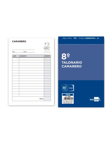 Talonario liderpapel camarero 8º original y 2 copias t302
