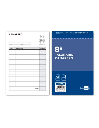 Talonario liderpapel camarero 8º original y copia t202