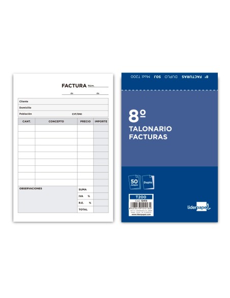 Talonario liderpapel facturas 8º original y copia t200 con iva