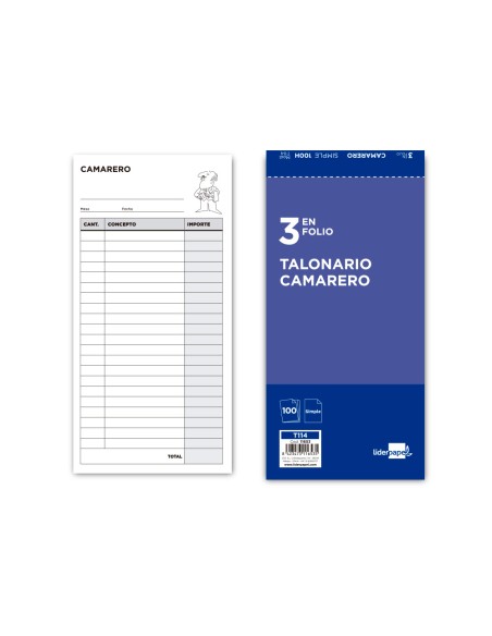 Talonario liderpapel camarero 3 fº original t114