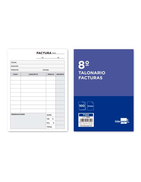 Talonario liderpapel facturas 8º original t100 con iva