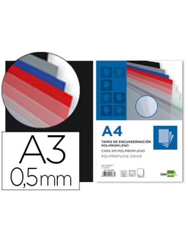 Tapa encuadernacion liderpapel polipropileno a3 05 mm negro opaco paquete de 100 unidades