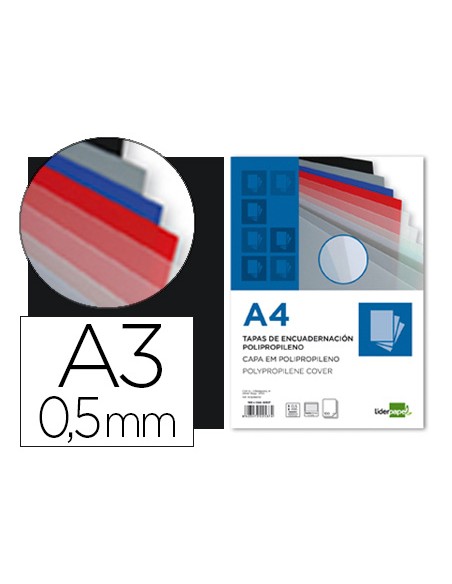 Tapa encuadernacion liderpapel polipropileno a3 05 mm negro opaco paquete de 100 unidades