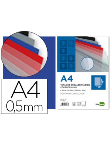 Tapa encuadernacion liderpapel polipropileno a4 05 mm azul translucido paquete de 100 unidades