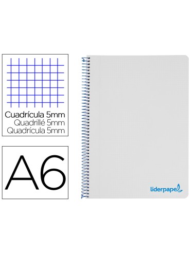 Cuaderno espiral liderpapel a6 micro wonder tapa plastico 120h 90 gr cuadro 5mm 4 bandas color gris