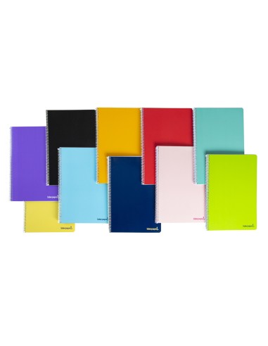 Cuaderno espiral liderpapel cuarto smart tapa blanda 80h 60gr cuadro 8mm con margen colores surtidos