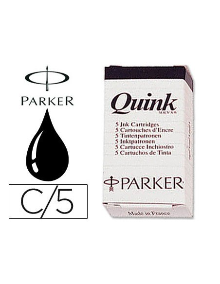 Tinta estilografica parker negra caja de 5 cartuchos