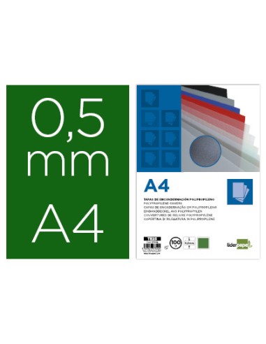Tapa encuadernacion liderpapel polipropileno a4 05mm verde opaco paquete de 100 unidades