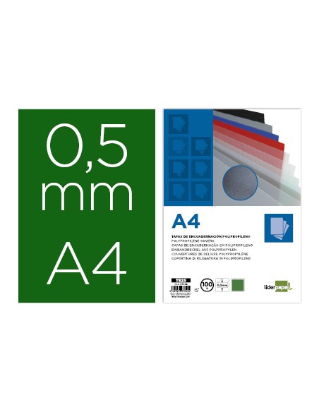 Tapa encuadernacion liderpapel polipropileno a4 05mm verde opaco paquete de 100 unidades