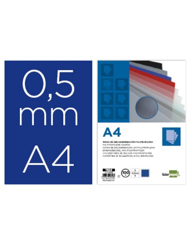 Tapa encuadernacion liderpapel polipropileno a4 05mm azul opaco paquete de 100 unidades