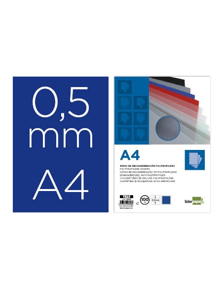Tapa encuadernacion liderpapel polipropileno a4 05mm azul opaco paquete de 100 unidades