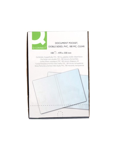 Funda portadocumento q connect folio doble 180 micras pvc transparente 330x470mm