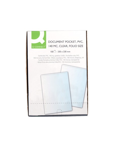 Funda portadocumento q connect folio 140 micras pvc transparente 230x330mm