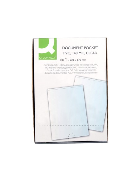 Funda portacarnet q connect cuarto 140 micras pvc transparente 220x170mm