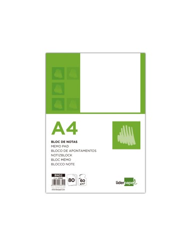 Bloc notas liderpapel liso a4 80 hojas 60g m2