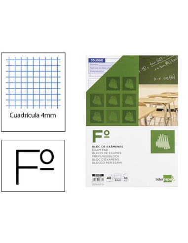 Bloc examenes liderpapel cuadro 4mm folio 40 hojas 60g m2