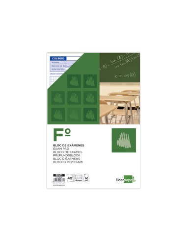 Bloc examenes liderpapel cuadro 4mm folio 40 hojas 60g m2