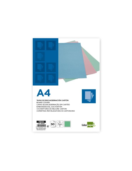 Tapa encuadernacion liderpapel carton a4 1 mm verde menta paquete de 50 unidades