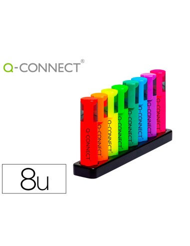 Rotulador q connect fluorescente neon punta biselada estuche de sobremesa 8 colores surtidos