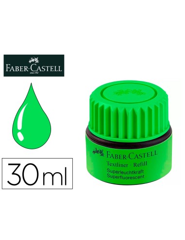 Tinta rotulador faber castell textliner fluorescente 1549 con sistema capilar color verde frasco de 30 ml