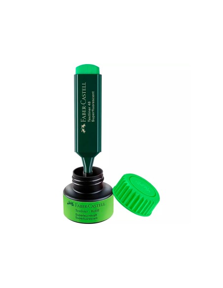 Tinta rotulador faber castell textliner fluorescente 1549 con sistema capilar color verde frasco de 30 ml