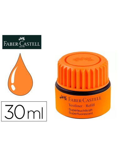 Tinta rotulador faber castell textliner fluorescente 1549 con sistema capilar color naranja frasco de 30 ml