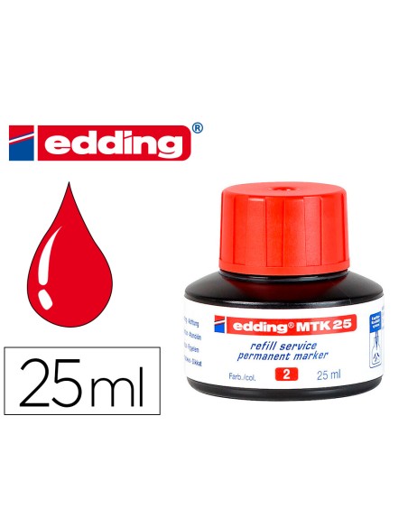 Tinta rotulador edding mtk25 con sistema capilar color rojo frasco de 25 ml Tinta rotulador edding mtk25 con sistema capilar color rojo frasco de 25 ml