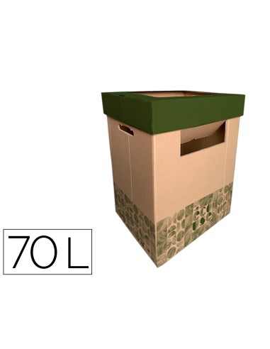 Contenedor papelera reciclaje liderpapel ecouse carton 100 reciclado y reciclable 70 litros 450x350x650 mm
