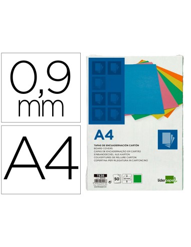 Tapa encuadernacion liderpapel carton a4 09mm verde fluor paquete de 50 unidades